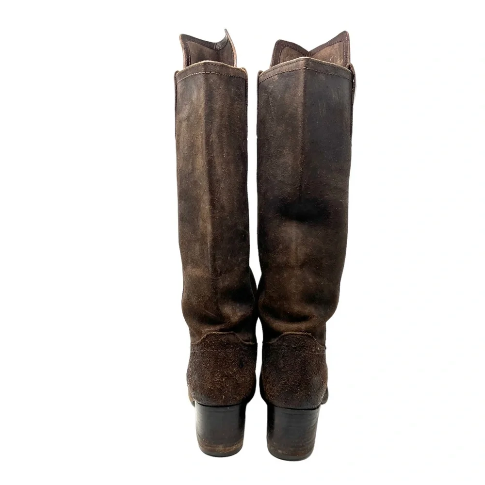 Frye Boots Size 7 B Womens Knee High Heel Brown Leather Riding Suede‎